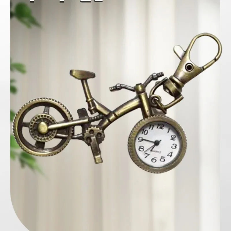 Silver Bronze Retro Bike Bicycle Design Pocket Key Ring Clip Clasp Bag Watch Quartz Watch Metal Deco Watches