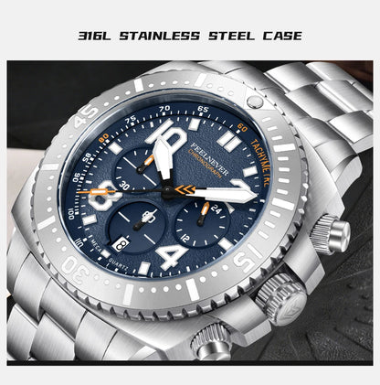 FEELNEVER New Diver Quartz Watch for Men 316L Stainless Steel Sapphire Big Dial Watch Men Outdoor 1000M Waterproof Men's Watches