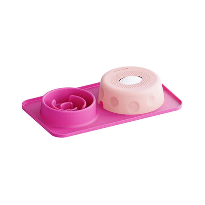 New Double-bowl Pet Licks-and-eats Bowls with Fun Rollers At The Bottom and Suction Cups. for Dogs and Cats. Licking Pads.