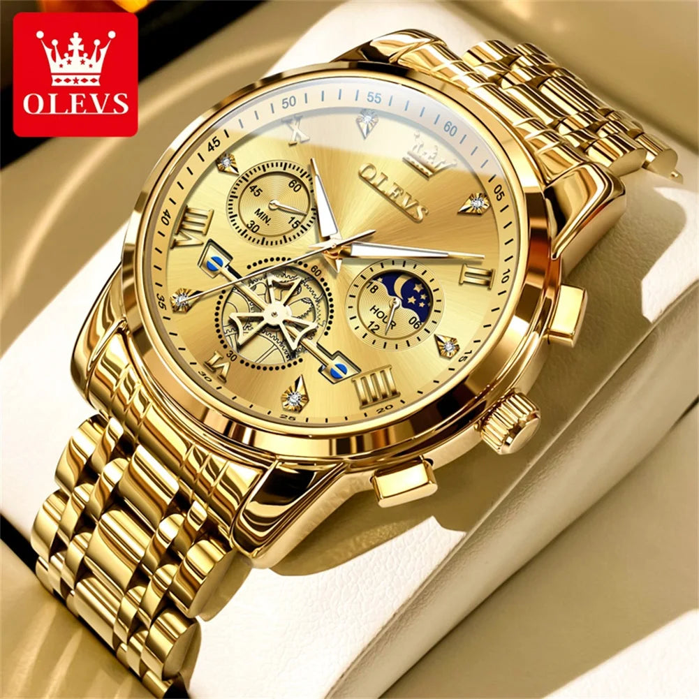 OLEVS 2856 Original Watches Man Multifunctional Chronograph Quartz Watch Waterproof Luminous Moon Phase Watches For Man Reloj