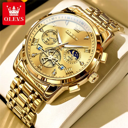 OLEVS 2856 Original Watches Man Multifunctional Chronograph Quartz Watch Waterproof Luminous Moon Phase Watches For Man Reloj