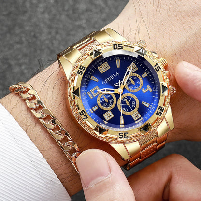 4PCS/Set Fashion Men Business Watches Luxury Big Dial Quartz Watch for Men Clock Jewelry Set Reloj Hombre（Without Box）