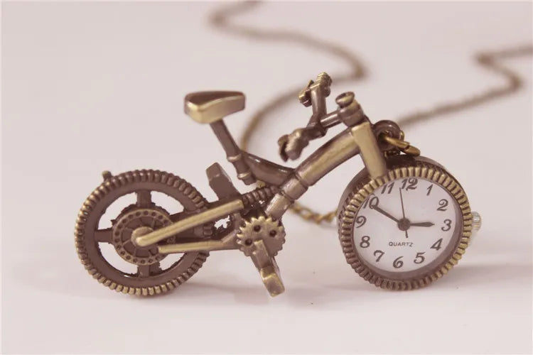 Silver Bronze Retro Bike Bicycle Design Pocket Key Ring Clip Clasp Bag Watch Quartz Watch Metal Deco Watches