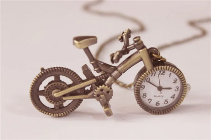 Silver Bronze Retro Bike Bicycle Design Pocket Key Ring Clip Clasp Bag Watch Quartz Watch Metal Deco Watches