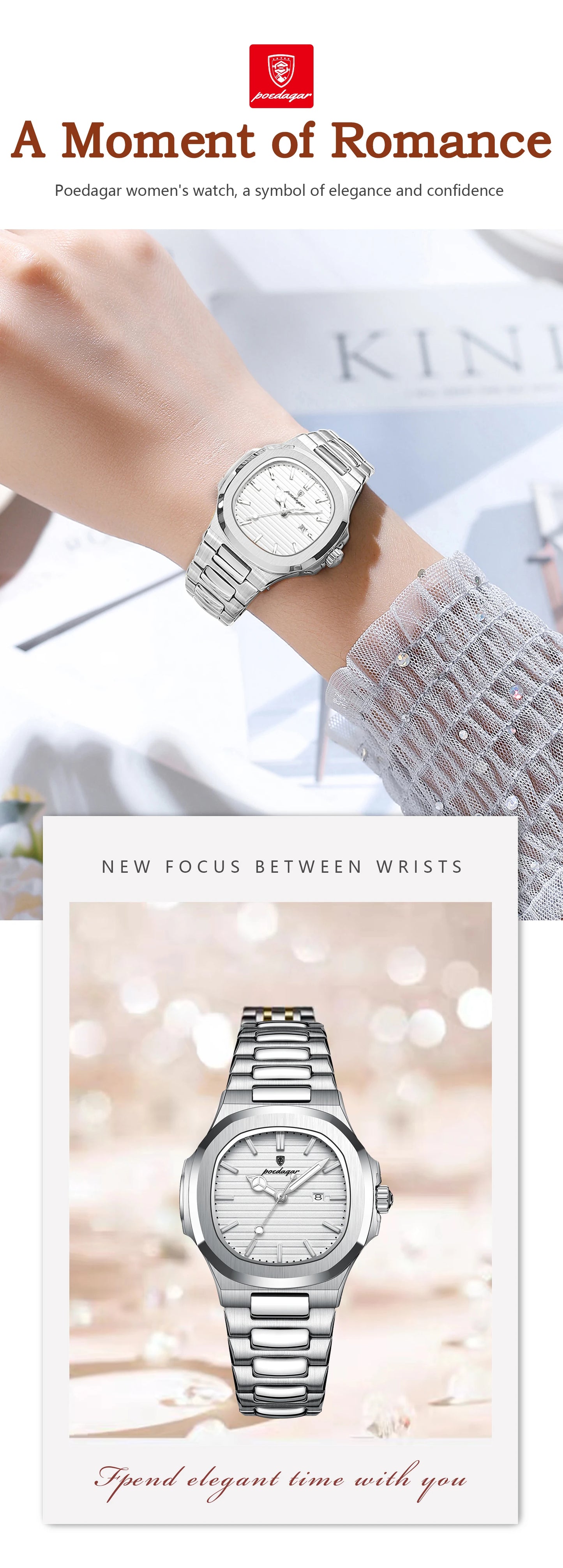 POEDAGAR Elegant Women's Watch Waterproof Luminous Date Fashion Ladies Wristwatch Stainless Steel Quartz Watches For Woman Reloj