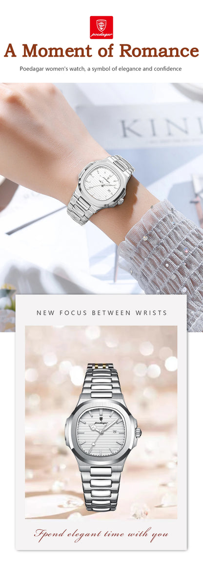 POEDAGAR Elegant Women's Watch Waterproof Luminous Date Fashion Ladies Wristwatch Stainless Steel Quartz Watches For Woman Reloj