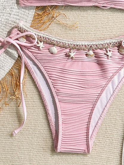XS - XL Bandeau Wrinkled High Cut Bikini Women Swimwear Female Swimsuit Two-pieces Bikini Set Shell Bather Bathing Suit Swim