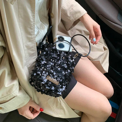 LEFTSIDE Mini Sequins Shoulder Bags for Women 2025 Designer New Evening Party Bling Bling Crossbody Bag Handbags and Purses