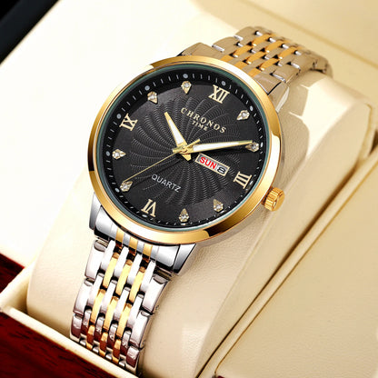 CHRONOS Mens Watch Waterproof Stainless Steel Business Men Wrist Watches with Calendar Auto Date Quartz Classic Office Timepiece