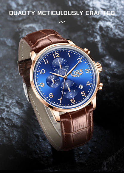 LIGE Casual Sports Watches For Men Fashion Business Leather Waterproof Quartz Men Watch Top Brand Luxury Military Chronograph