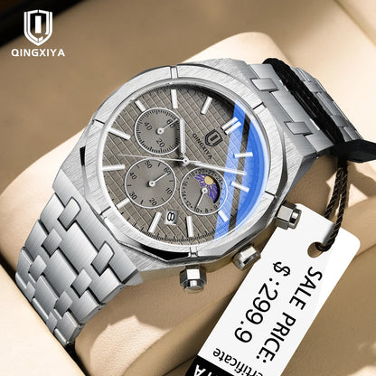 QINGXIYA Luxury Chronograph Quartz Watch Men Sport Military Watch For Men Waterproof Luminous Date Stainless Steel Men's Watches