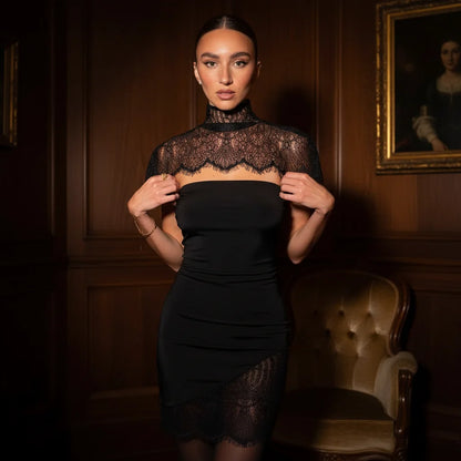 Cape Shawl Strapless Long Dress Women Sexy Solid Patchwork Lace Pleated Slim Maxi Dresses 2026 Lady Evening Party Vestidos New