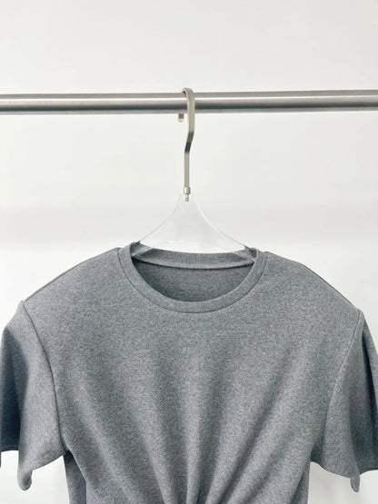 Y2K knotted twist knitted threaded round neck Top women fashionable and versatile navel padded shoulder short-sleeved T-shirt