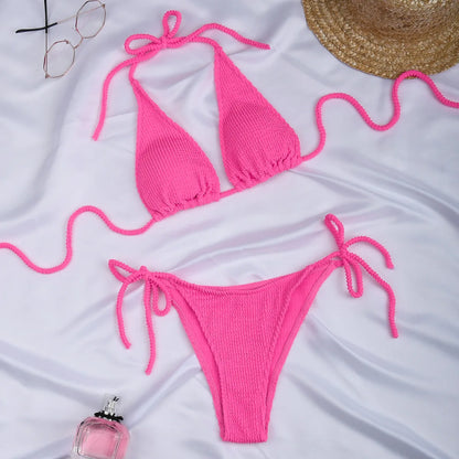 2025 New Fashion Sexy Bikini Solid Swimsuit Women Swimwear Push Up Set Brazilian Bathing Suit Summer Beach Wear Swimming