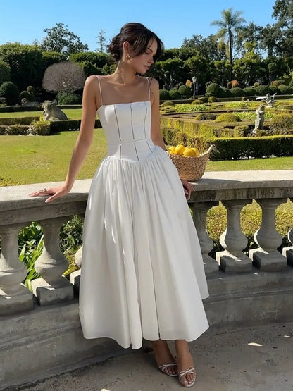 Ashgaily White Dress Women Halter Cotton Long Dress Lace Elegant Party Outfits Ladies Sexy Club Clothes