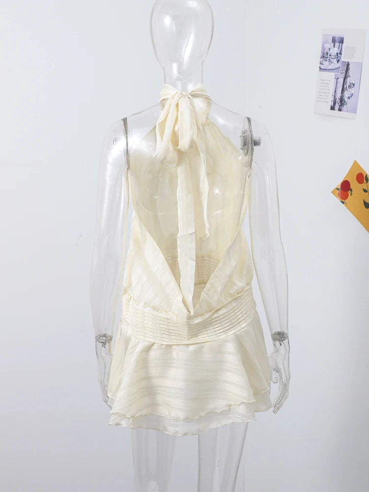 Sexy Halter Ruffles Mini Dress Women Lace Up Sleeveless Backless Beach Party Dresses 2026 Summer Fashion Vacation Lady Robe