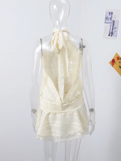 Sexy Halter Ruffles Mini Dress Women Lace Up Sleeveless Backless Beach Party Dresses 2026 Summer Fashion Vacation Lady Robe