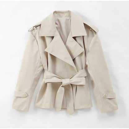 Solid Lapel Lace Up Jacket Elegant Chic Full Sleeve Button Loose Long Coat For Women Office Lady Daily Commute Overcoat 2026 New