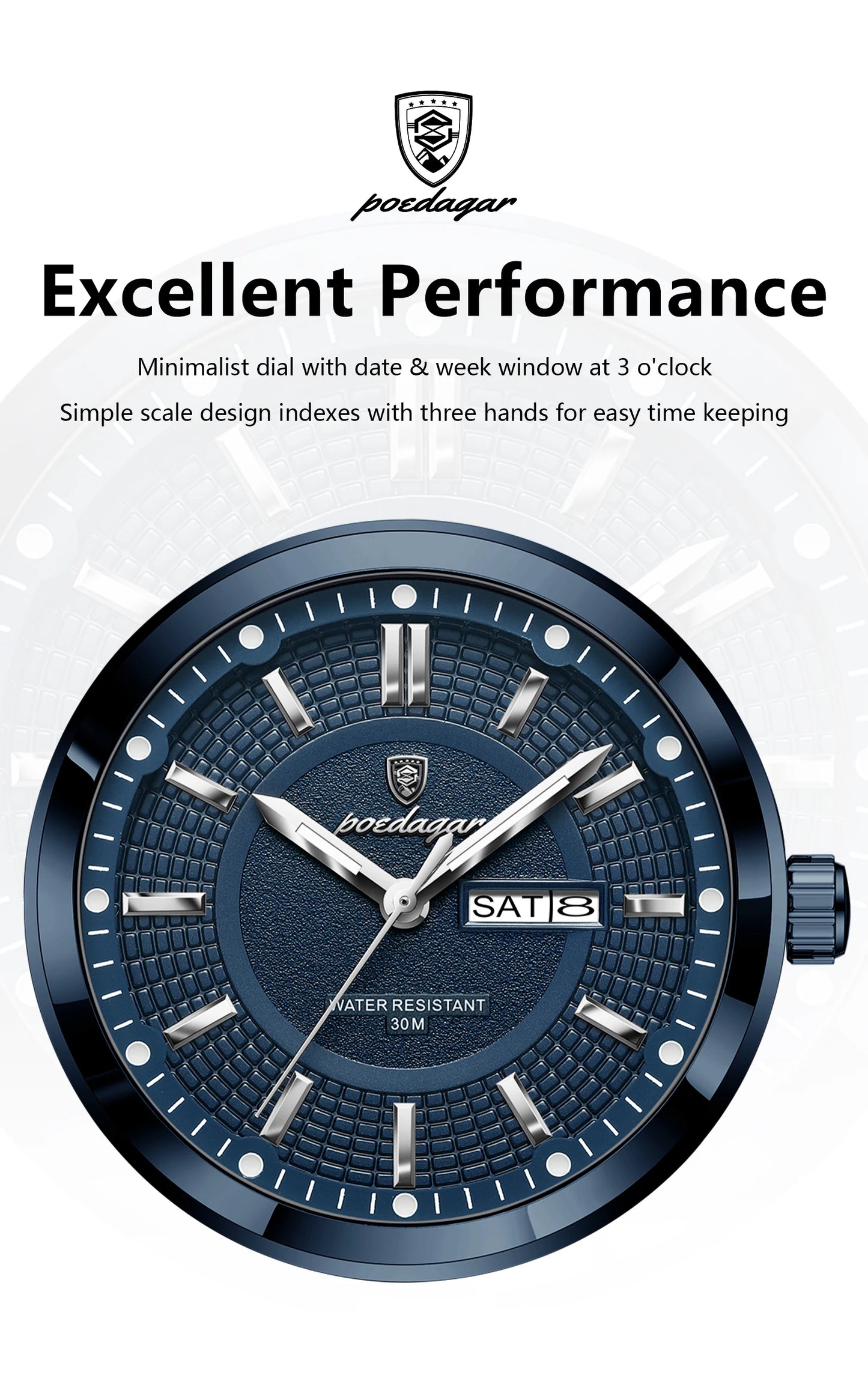 POEDAGAR Top Business Men's Watches Stainless Steel Waterproof Luminous Man Watch Date Week Quartz Casual Fashion Men Wristwatch
