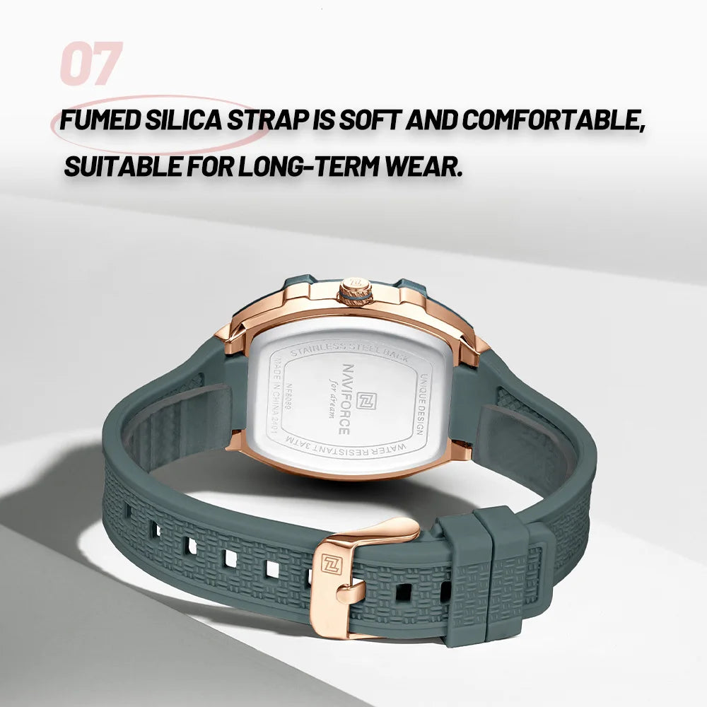 NAVIFORCE Elegant Ladies' Watch Fashion Luminous Pointer 3ATM Waterproof Calendar Display Silicone Strap Women's Quartz Watches