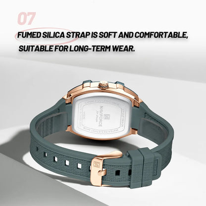 NAVIFORCE Elegant Ladies' Watch Fashion Luminous Pointer 3ATM Waterproof Calendar Display Silicone Strap Women's Quartz Watches