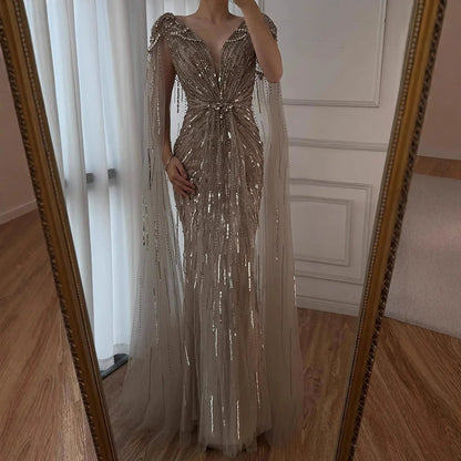 Serene Hill 2025 Turquoise Mermaid Evening Dresses Gowns With Beaded  Cape For Women's Wedding Party LA72168A Customized