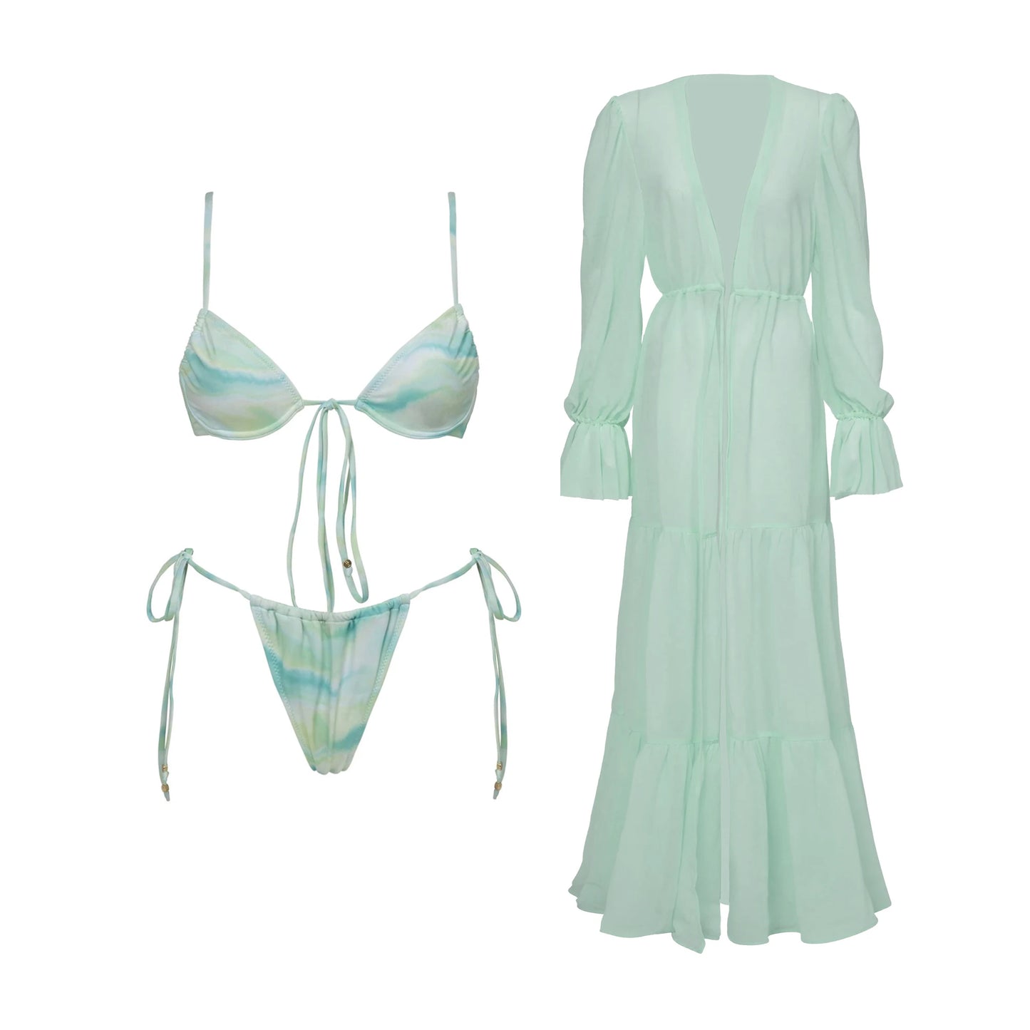 Bikini Swimsuit with Cover Up Brazilan Bikini Set Swimwear for Women Sexy Gradient Halter Bathing Suit Summer Female