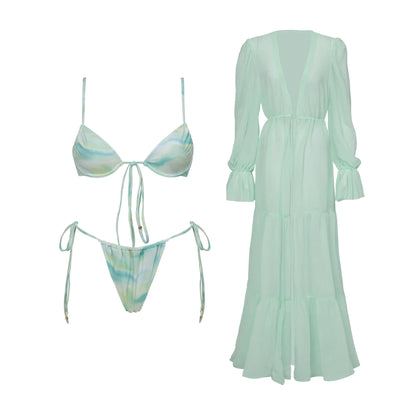 Bikini Swimsuit with Cover Up Brazilan Bikini Set Swimwear for Women Sexy Gradient Halter Bathing Suit Summer Female