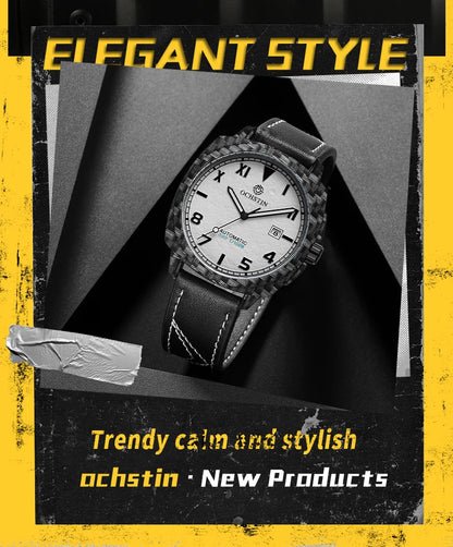 OCHSTIN Men's Automatic Mechanical Movement Watches Man Leather Strap Wristwatch Waterproof Master Series Luminous Hand Watch