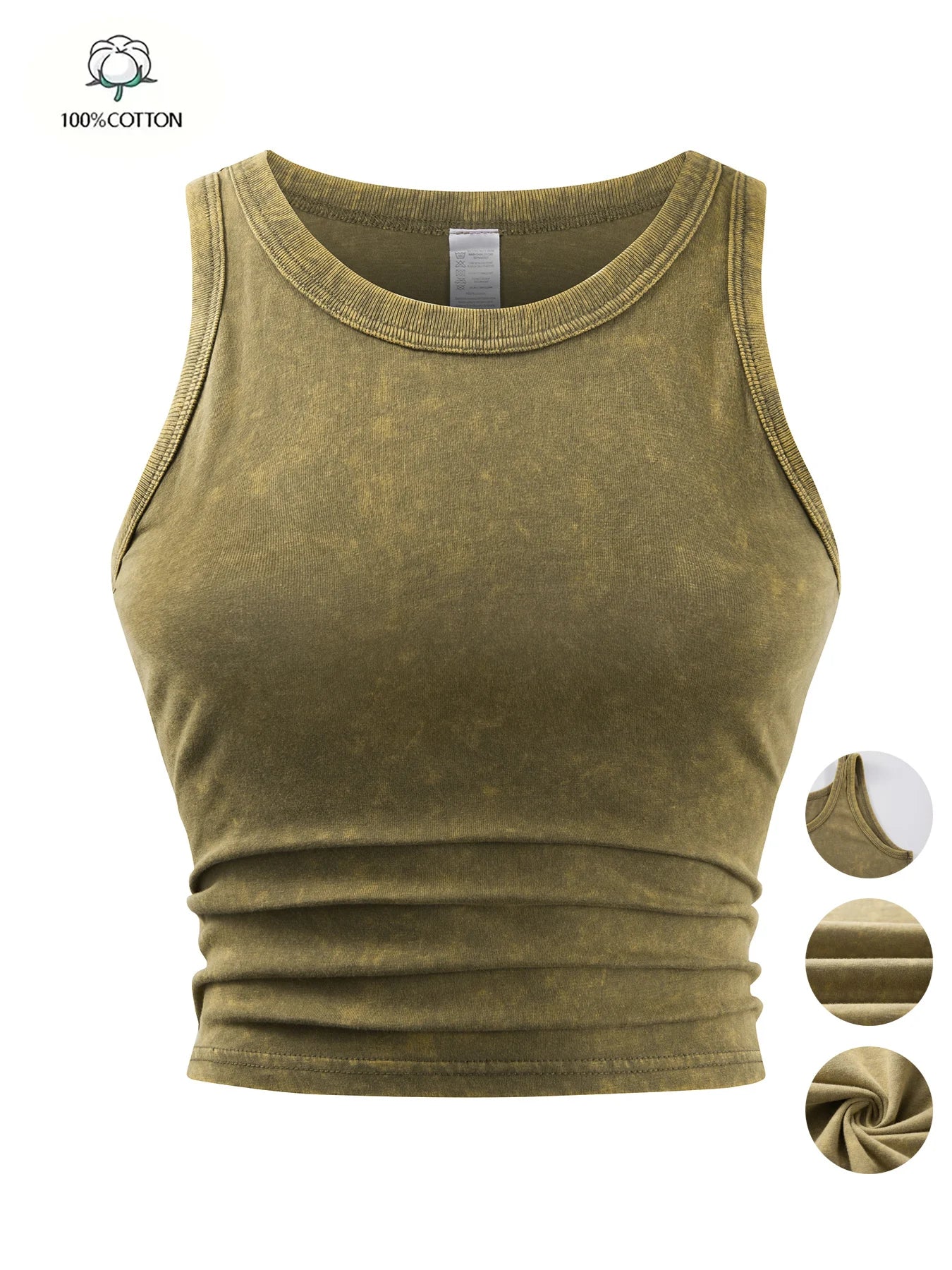 Y2k Cotton Solid Tank Tops For Womens Summer Sexy Sleeveless O-Neck Tight Washed Crop Tees Casual All-math Basic Streetwear