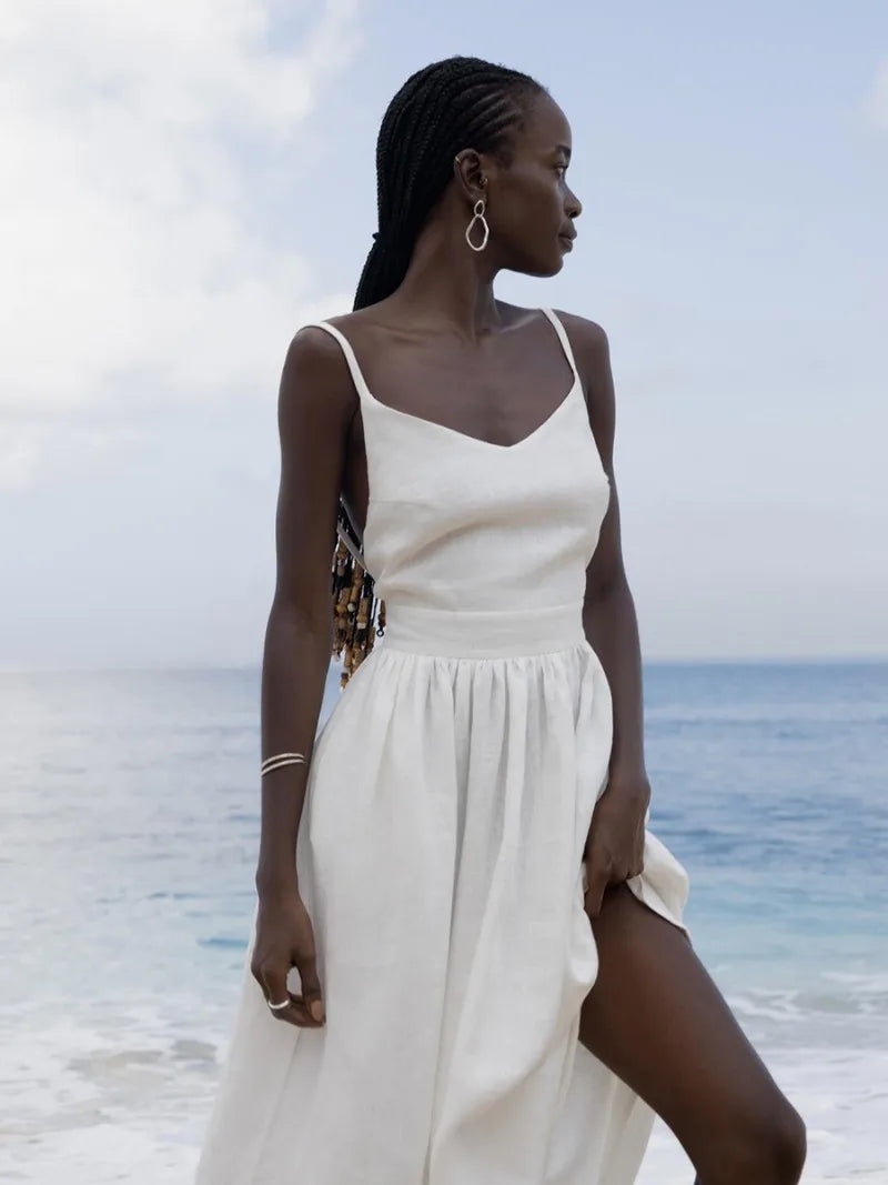 TARUXY Sexy Backless Beach Dress For Women V Neck Splice Folds Long Dresses Womens Party Elegant Bandage Maxi Sundress Female