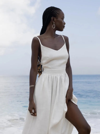 TARUXY Sexy Backless Beach Dress For Women V Neck Splice Folds Long Dresses Womens Party Elegant Bandage Maxi Sundress Female