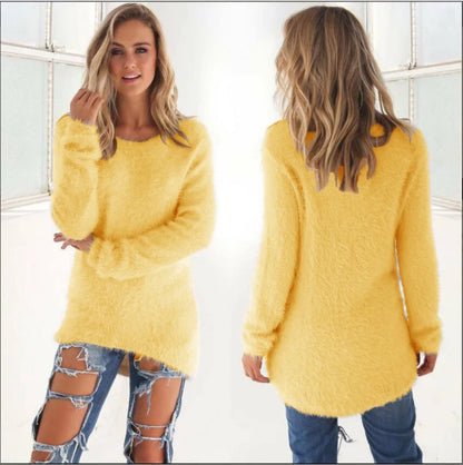 2025 Plus Size Women Warm Sweaters Solid Color O Neck Loose Knitted Pullover Long Sweater Casual Blouse Lady Oversize Clothing