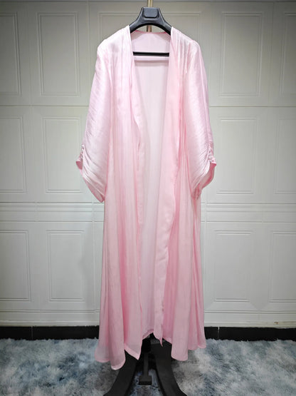 Eid Silky Abayas for Women Muslim Jalabiya Ramadan Robe Dress Button Sleeve Ramadan Caftan Party Dresses Vestido Largo Cardigan