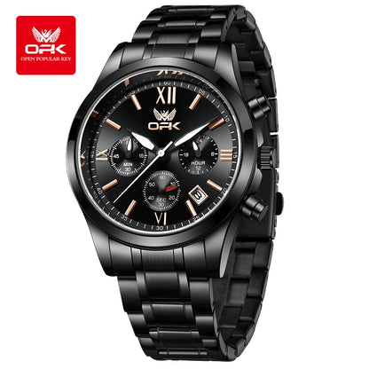 OPK 6052 Chronograph Quartz Wristwatch Original Steel Strap Waterproof Luminous Calendar Fashion Elegant Men's Business Watches