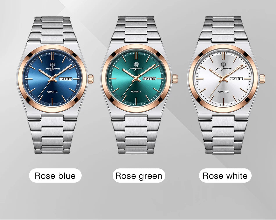 PAAZOMU Luxury Quartz Man Wristwatch Sport Men Watches Waterproof Luminous Date Week Stainless Steel Men's Watch Male Reloj+box