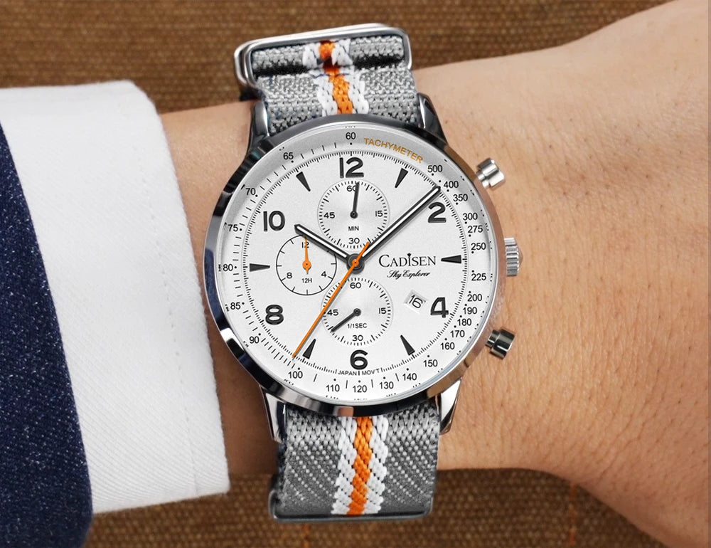 CADISEN Men's Watches Luxury Quartz Watch For Men Japan MIYOTA 0S10 Movt Canvas Strap Chronograph Waterproof Men's Wristwatch