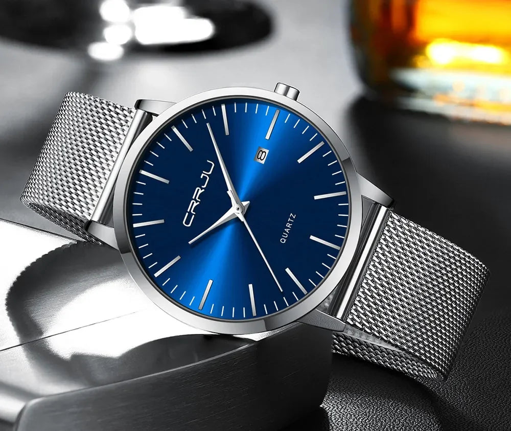 Watch for Men, Stainless Steel 40mm with Mesh Strap Mens Watches,Classic Ultra Slim 7mm Men's Wrist Watches Automatic Minimalist