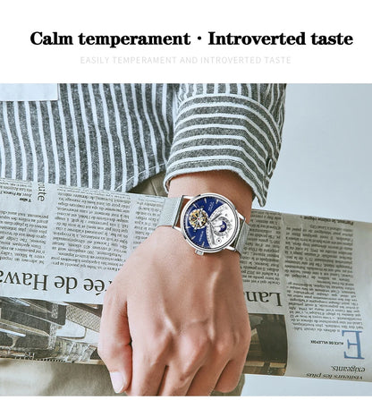 OCHSTIN Men's Stainless Steel Mesh Bracelet Watches Man High-Grade Cooktop Glass Skeleton Mechanical Flying Tourbillon Watch
