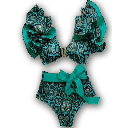Two-Pieces Women Floral 2025 Push-Up Padded Bra Ruffles Bandage Bikini Set Swimsuit Swimwear Bathing Suit Beachwear Biquini