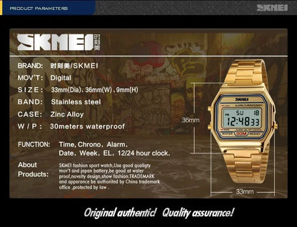 SKMEI 1123 Luxury Retro Digital Sports Watch for Men Stainless Steel Waterproof Mens Wristwatches Steel Clock 1328 Reloj Hombre