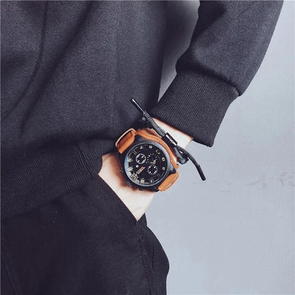 Retro Men's Watches High-end Luxury Man Watch PU Leather Strap Date Business Quartz Watch Big Dial Military tactical Wristwatch