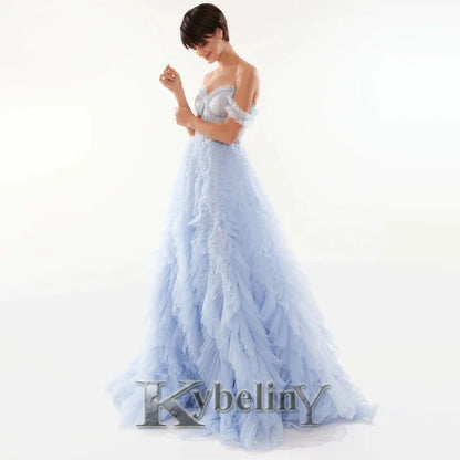 Kybeliny Luxury Rhinestones Graduation Dresses Mermaid Pleat Tulle Off the Shoulder Vestidos de Graduacion Customization