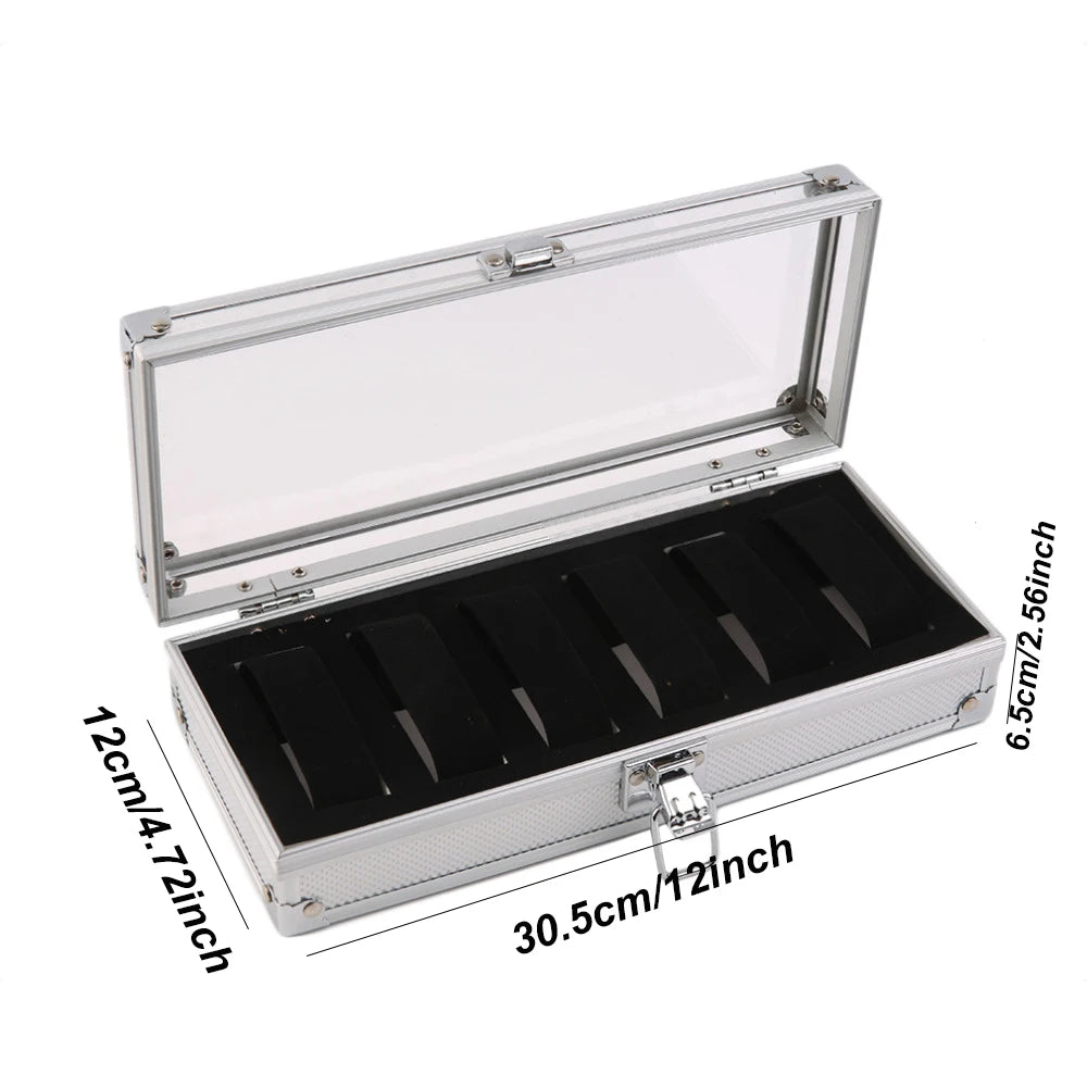 VANSIHO  Aluminum Watches 6/10/12 Grids Suitcase With Glass Window Watch Storage Aluminum Case  Watch Box Organizer For Men