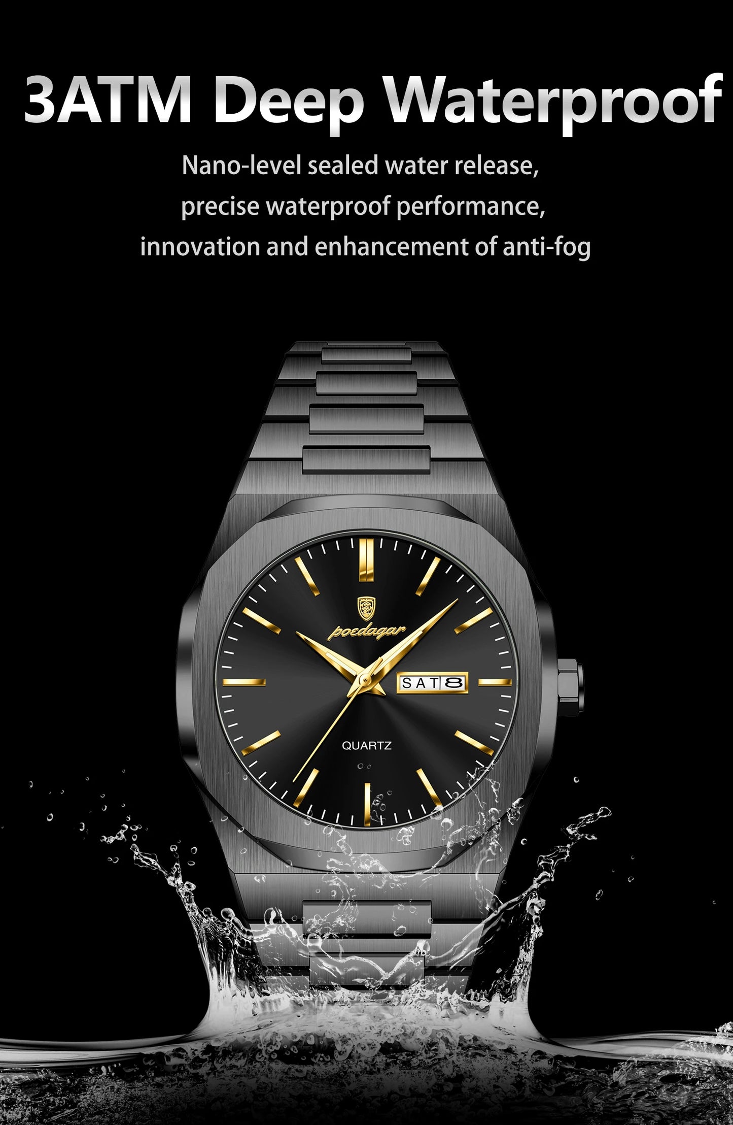 POEDAGAR Fashion Brand Man Clock Luminous Waterproof Stainless Steel Men's Watch Date Week Quartz Business Watches For Men Reloj
