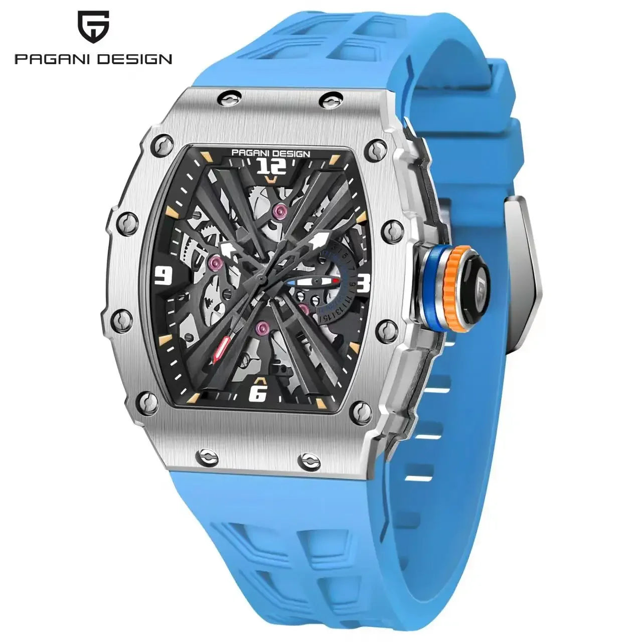 PAGANI DESIGN  Luxury Mens Quartz Watches Barrel Shape Waterproof Wrist Watch For Men VH65 Silicone Luminous Sapphire Mirror