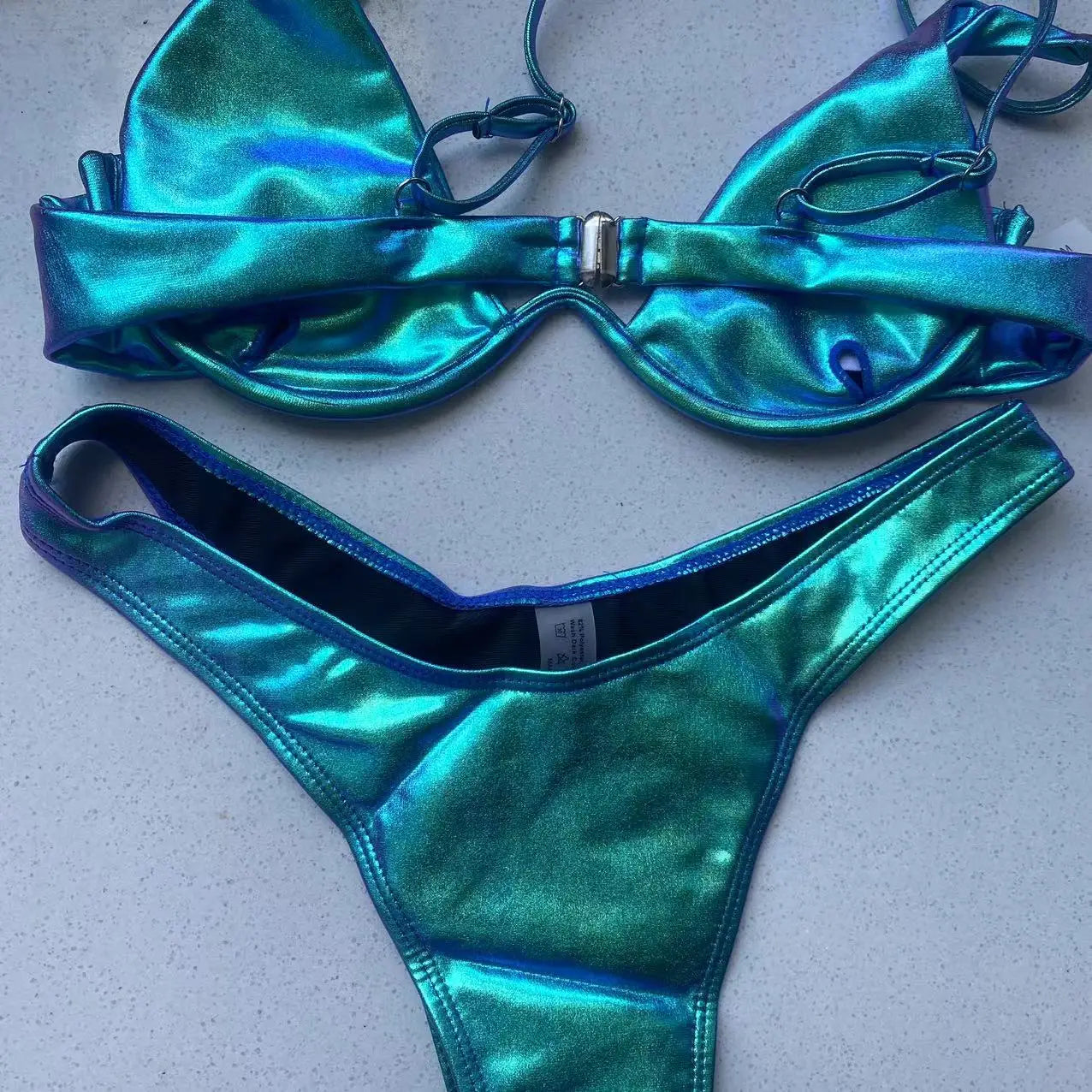 Sexy Triangle Bikini 2022 holographic Blue Push Up Extreme Thong Swimwear Brazilian Bandage Bathing Suit Swimsuit Micro Biquini