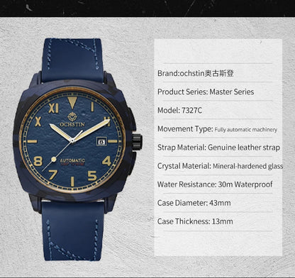 OCHSTIN Men's Automatic Mechanical Movement Watches Man Leather Strap Wristwatch Waterproof Master Series Luminous Hand Watch