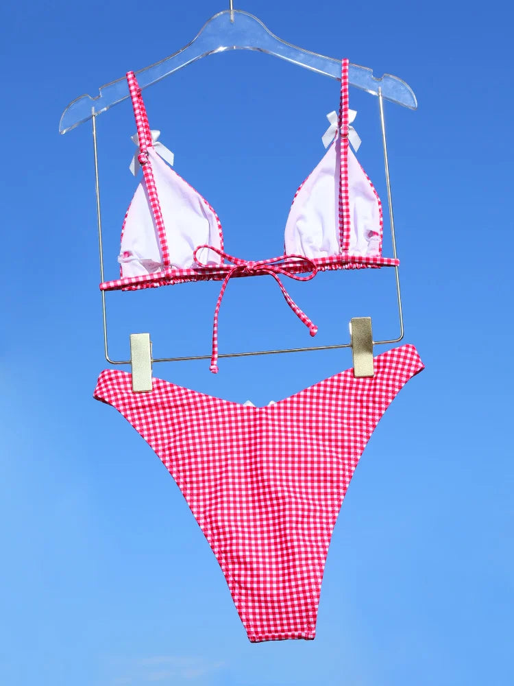 Triangle Bikinis Bow Swimsuit Women Sexy Swimwear Bandage Bikini Set Summer Biquini Female Beachwear Low Waist Thong Swimsuits