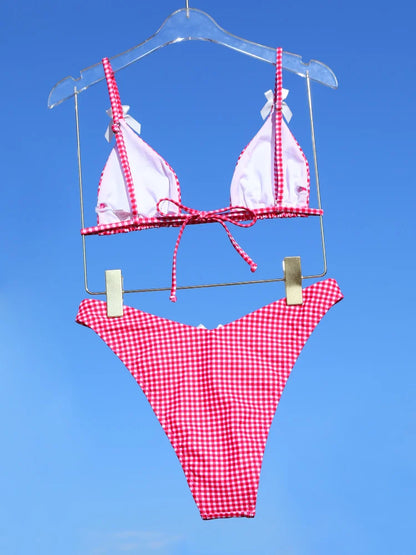 Triangle Bikinis Bow Swimsuit Women Sexy Swimwear Bandage Bikini Set Summer Biquini Female Beachwear Low Waist Thong Swimsuits
